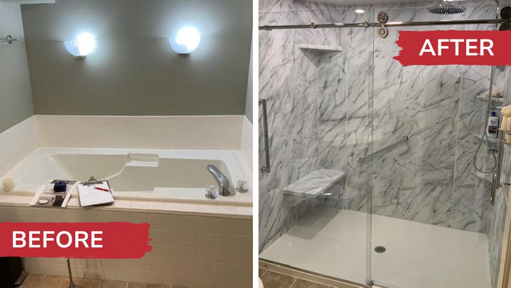 Bathroom before and after photo