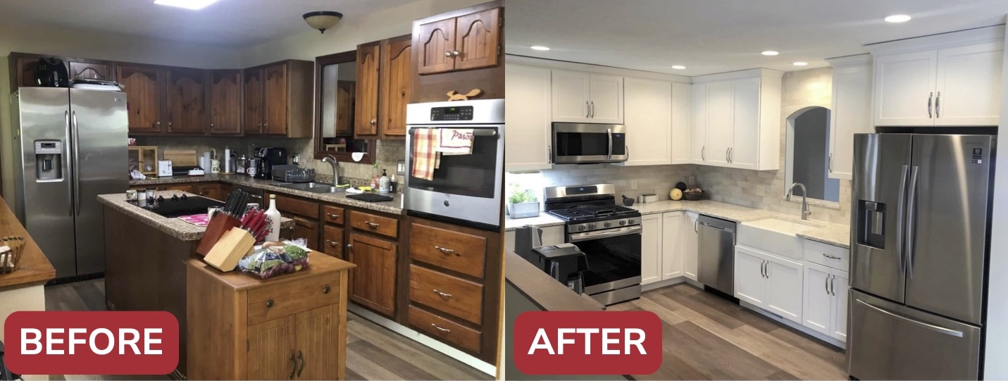 Before and after kitchen remodeling job by Hometown Restyling