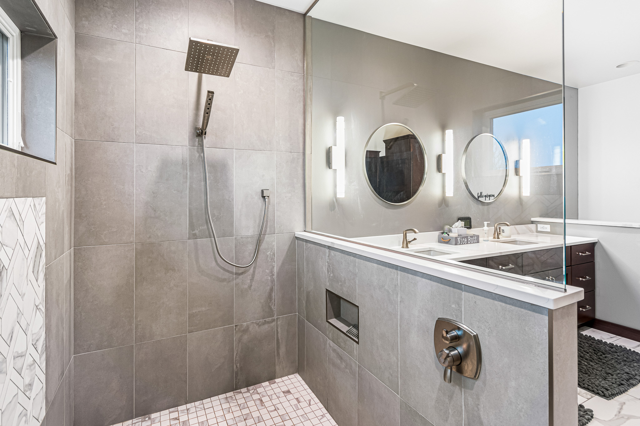 custom tile. vs acrylic shower